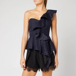 Self-Portrait Ruffled Metallic Fil Coupe Top